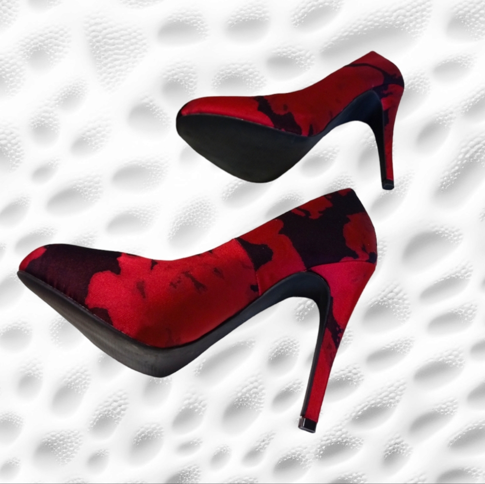 Le Château Women's Stiletto Heel Satin Pumps Red - Picture 12 of 16
